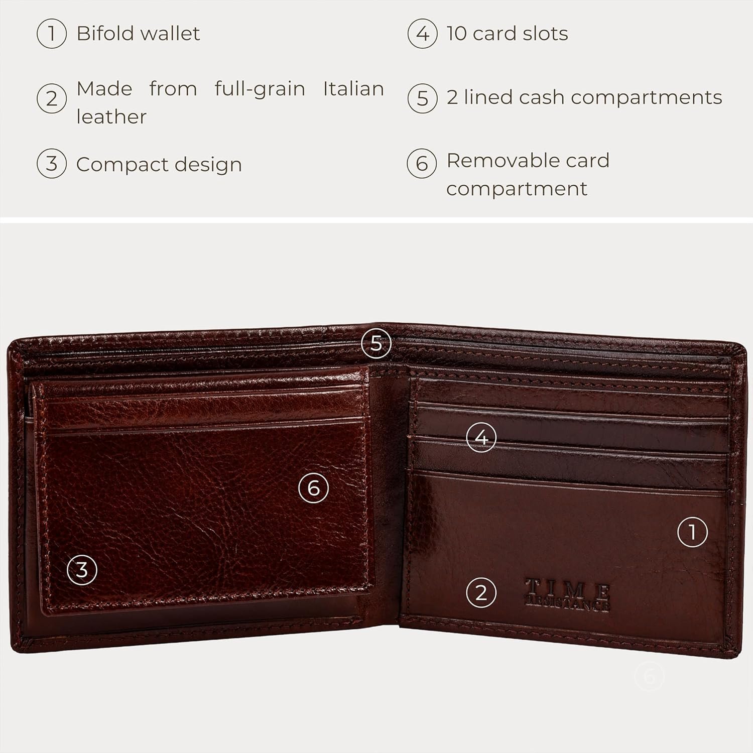 Time Resistance Leather Wallet – Italian Handmade Minimalist Design Wallet - Billfold Credit Card and Cash Holder (Brown) - Image 6