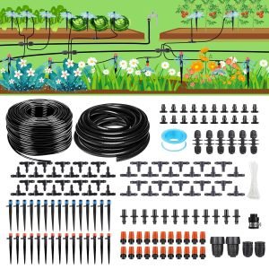 256FT Automatic Drip Irrigation System Kit,Automatic Garden Watering Misting System for Greenhouse, Yard, Plant ,Lawn with 1/2 inch Hose 1/4 inch Distribution Tubing and Accessories
