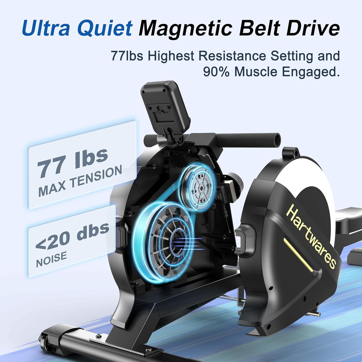 Rowing Machines for Home,Hartwares Magnetic Rowing Machine with 77lbs High Resistance Rowing Machine,16 Levels of Quiet Resistance,Rower Machine for Home Row Machine,App Compatible,LCD Monitor - Image 2