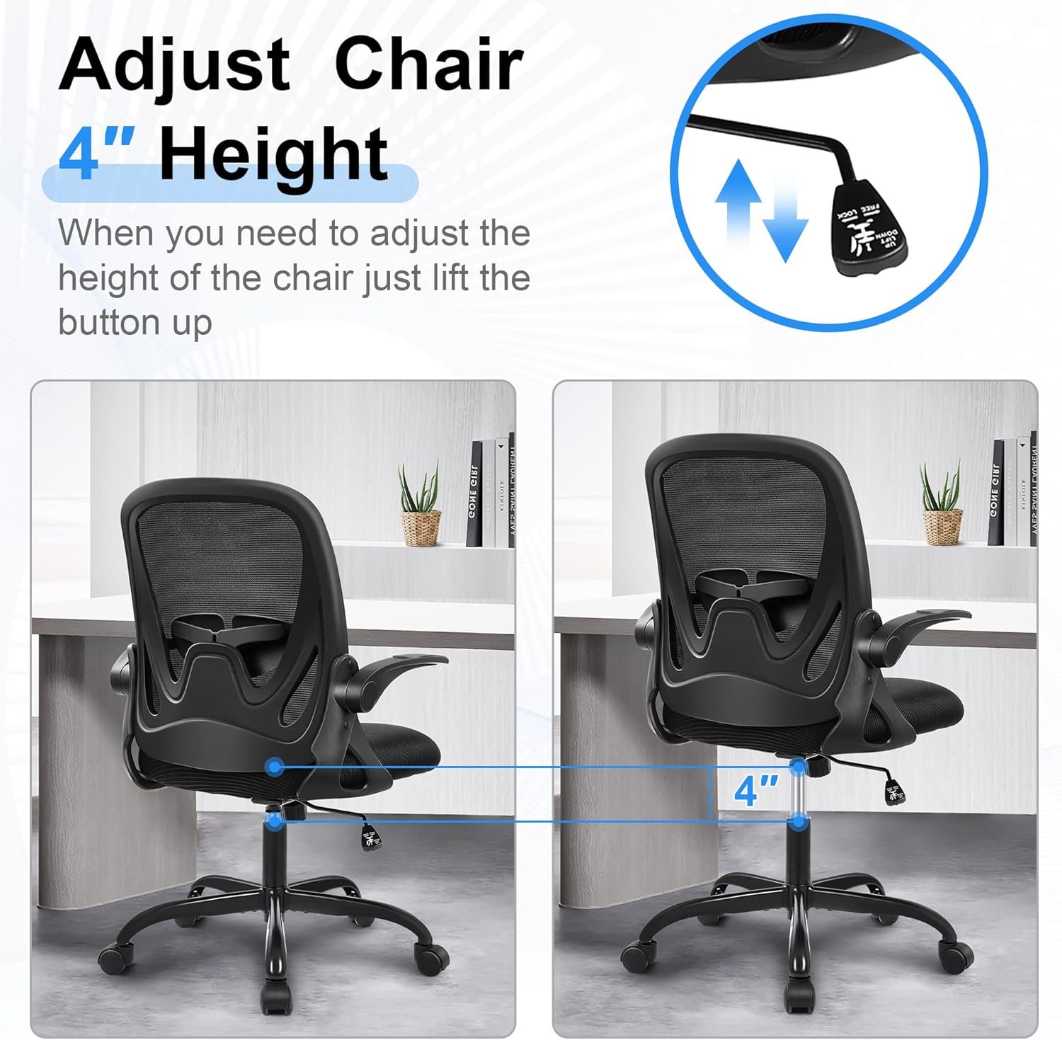 Primy Office Chair Ergonomic Desk Chair with Flip up Armrests Swivel Breathable Desk Mesh Computer Chair with Adjustable Lumbar Support and Height for Conference Room (Black) - Image 8