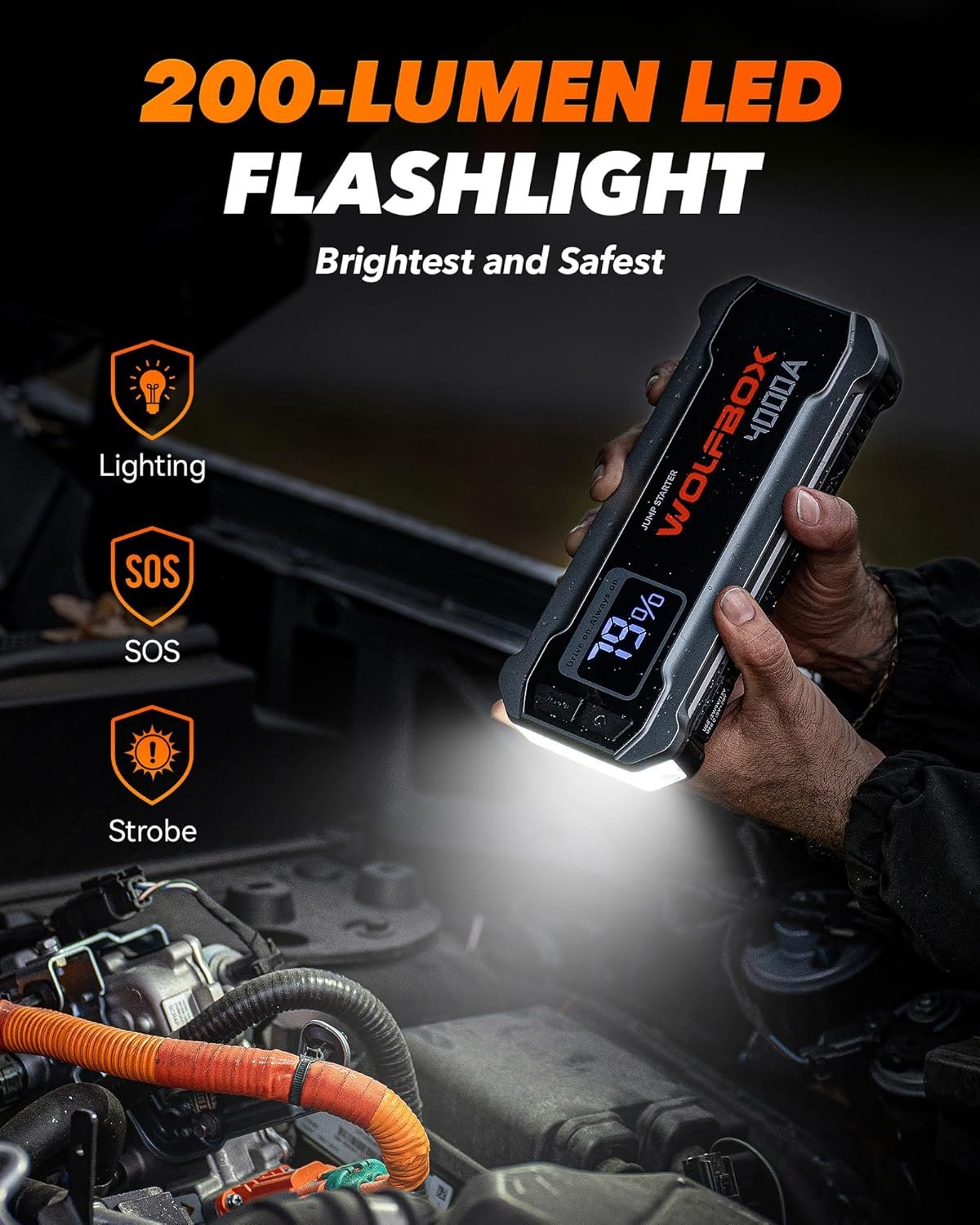 WOLFBOX MV24 4000A Jump Starter,12V Car Booster Pack with 65W Quick Charger,LED Display,24000mAh Portable Jump Starter Battery (10L Gas 10L Diesel Engine) with LED Light,Jumper Cables - Image 4