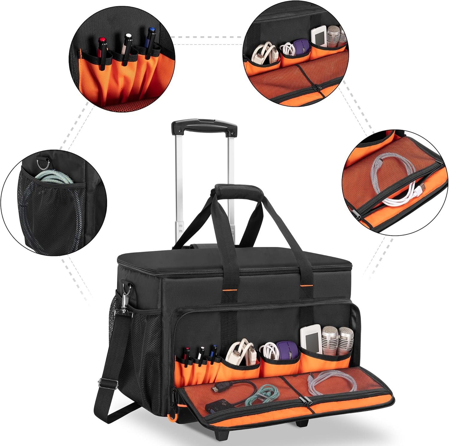 Trunab Rolling DJ Cable File Bag with Hard Padded Bottom,Detachable Dividers and Dolly,Travel Gig Bag for Professional DJ Gear, Musical Instrument and Accessories - Image 3