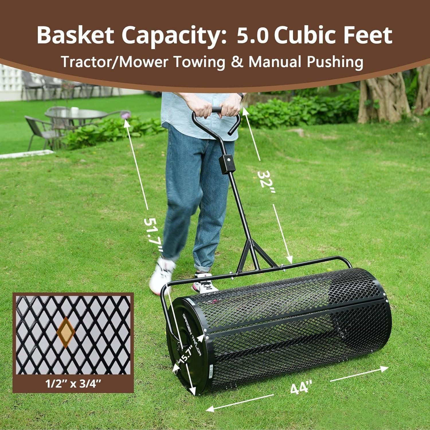 Compost Spreader 44 Inch Towable Peat Moss Spreader with Installation Accessories, Metal Mesh Roller Lawn Spreader for Top Soil, Manure, Mulch, Top Dressing - Garden spreaders for lawns - Image 4