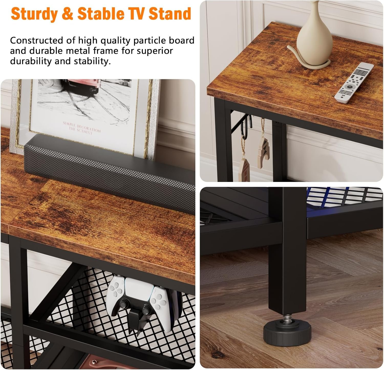 Furologee TV Stand for TVs up to 55 Inch, Entertainment Center with Open Storage Shelves, Media Console Table with Soundbar Shelf for Living Room, Bedroom, Rustic Brown - Image 6