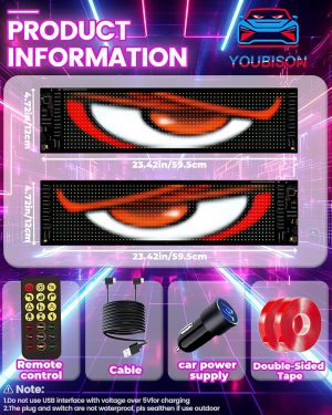 2PCS 23″x5″ Devil Eyes Light for Windshield-Dual Screen Sync, Led Eyes for Cars/Trucks/SUVs/RV Windshield with APP Control, Custom Text, Animations & Graphics (23×5 Inch-2PCS)