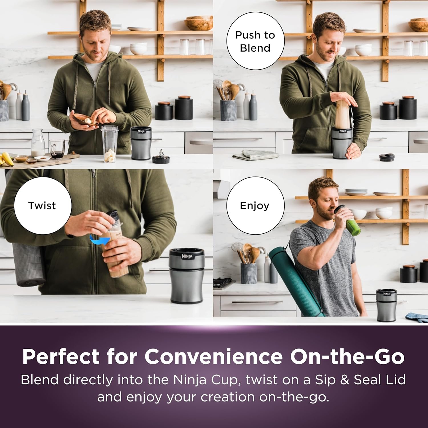 Ninja BN301 Nutri-Blender Plus Compact Personal Blender, 900-Peak-Watt Motor, Frozen Drinks, Smoothies, Sauces & More, (3) 20 oz. To-Go Cups, (2) Spout-Lids (1) Storage-Lid, Dishwasher Safe, Silver - Image 7