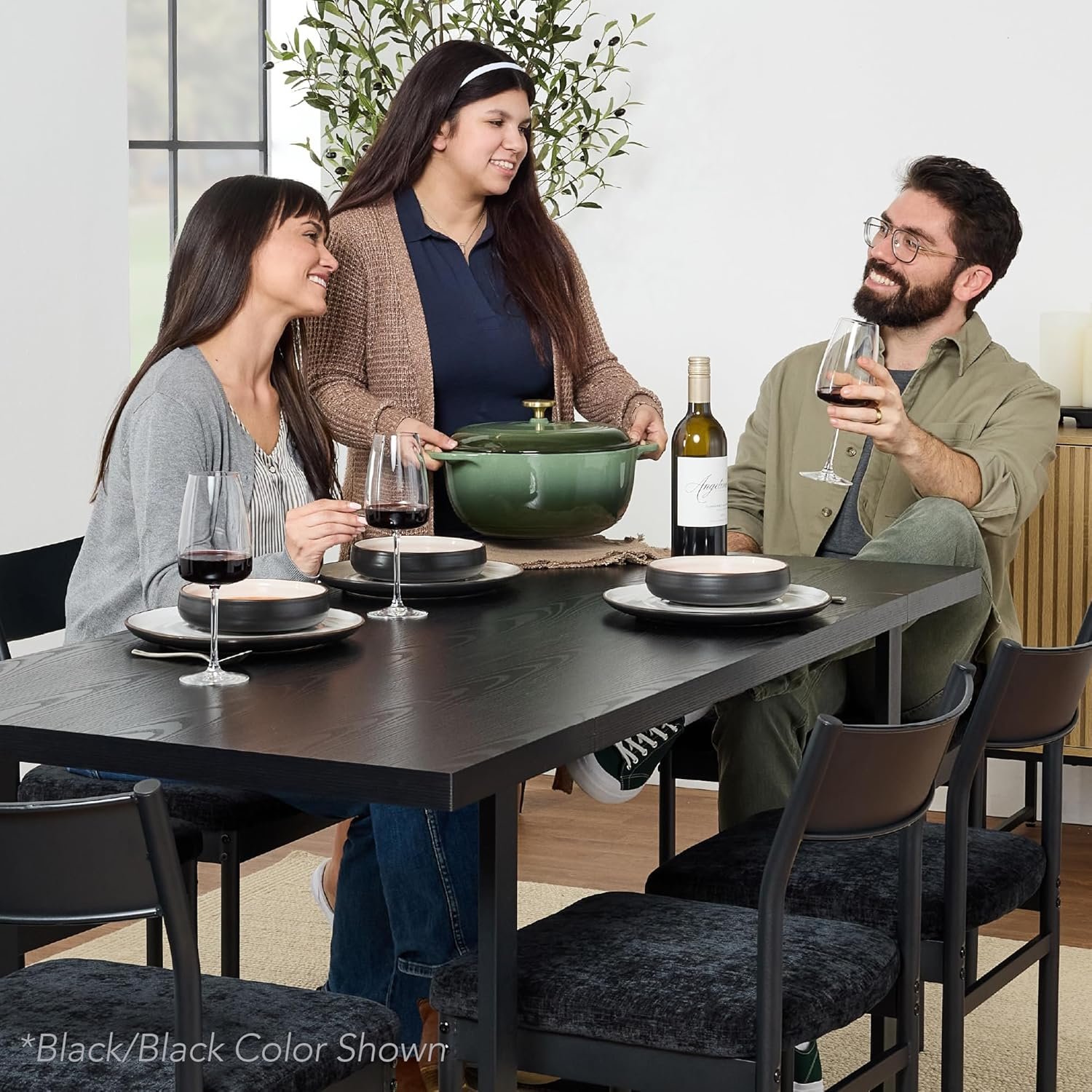 Best Choice Products 7-Piece Modern Dining Room Set, Kitchen Table Set, Dining Table w/ 6 Chairs, Upholstered Cushions, Solid Metal Frame, Curved Backrest - Black/Gray - Image 9