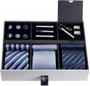 Premium Men’s Gift Tie Set Silky Necktie Pocket Squares Tie Clips Cufflinks For Men