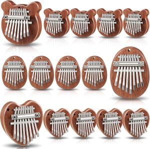 Kathfly 15 Pack Mini Thumb Piano with 8 Key Cute Heart Oval Bear Small Kalimba Pocket Finger Piano for Kids Adults Valentine Christmas Musical Gifts
