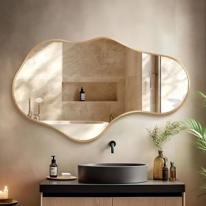 Irregular Wall Mirror – Wall Mirrors Decorative 22″x 36″ Asymmetrical Abstract Mirror Aviation Aluminum Alloy Frame Unique for Bathroom, Bedroom, Living Room, Cloakroom, Entryway Gold