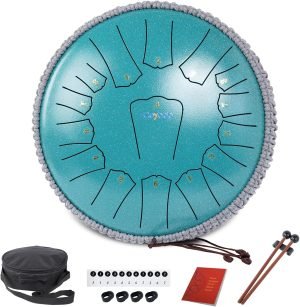 Rain Drum for Outside Garden, Steel Tongue Drum, Rain Chime Chakra Drum, Hand Pan Musical Instrument Thanksgiving Gift with Bag for Adult Kids, for Meditation Yoga (Malachite, 13 Inches 15 Notes)