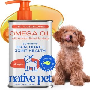 Native Pet Omega 3 Fish Oil for Dogs & Cats – Promotes Healthy Skin, Shiny Coat & Strong Joints – Made with Wild Alaskan Salmon Oil for Dogs – Tasty, Fast-Absorbing Omega 3 6 9 Liquid Supplement-32oz