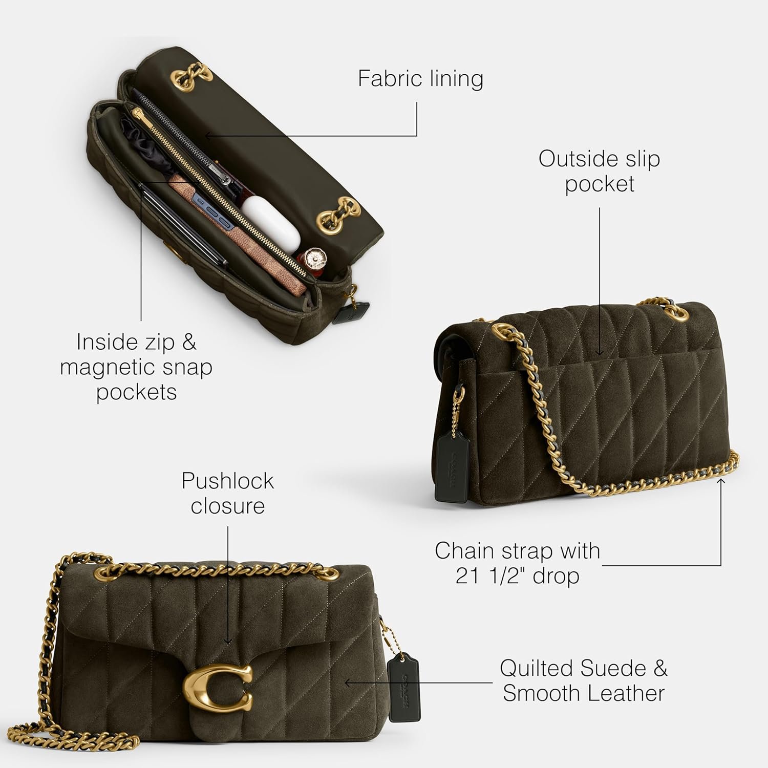 Coach Quilted Suede Tabby Shoulder Bag 26 with Chain - Image 3