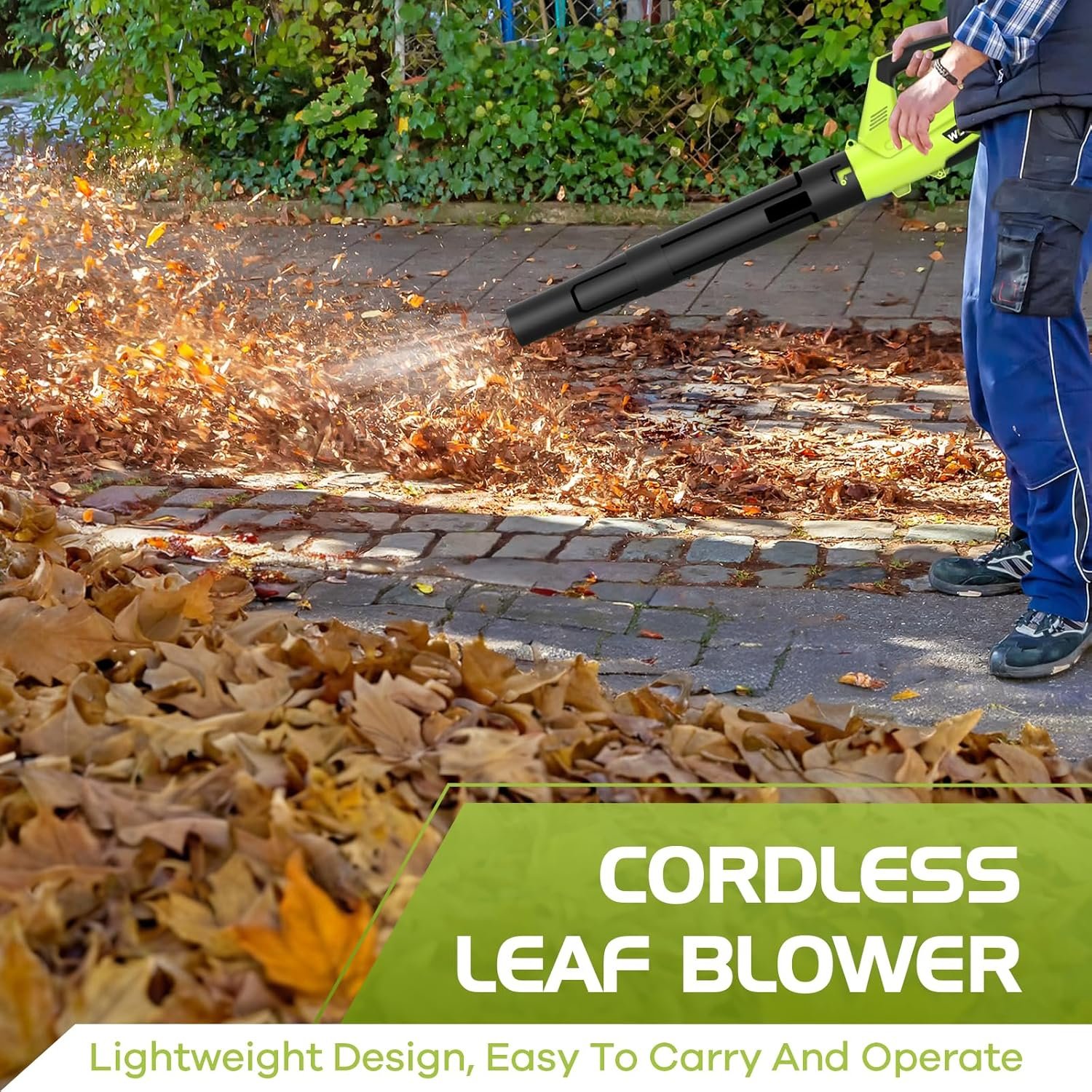 Leaf Blower, Electric Cordless Leaf Blower with 2 Batteries and Charger, 2 Speed Mode, Lightweight Cordless Blower for Blowing Leaves, Patio Cleaning, Blowers for Lawn Care and Dust - Image 2