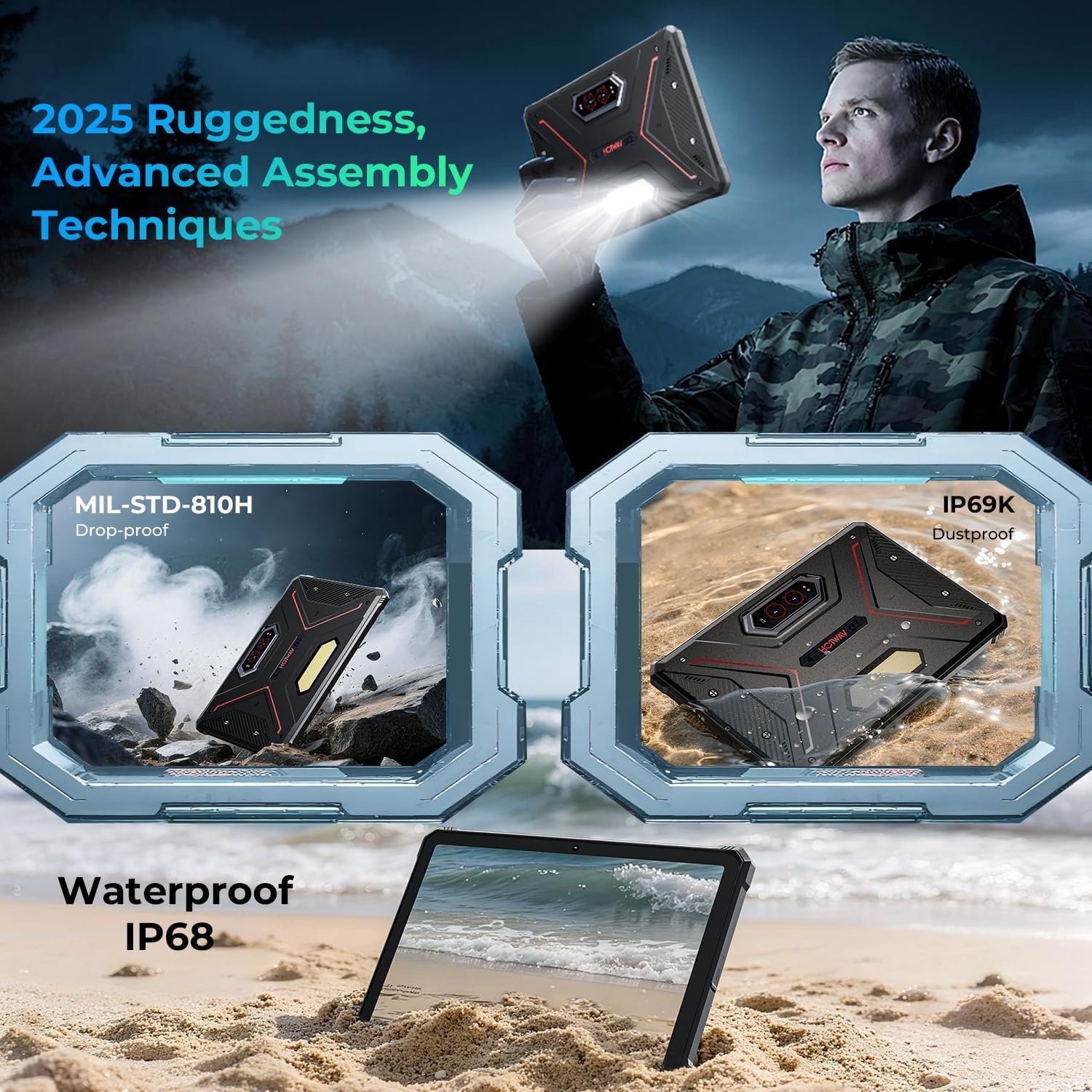 HOTWAV R9 Ultra 5G Rugged Tablet, 24GB + 512GB/TF 2TB Android 15 Tablet with Pen, 11 Inch 2K FHD+ Waterproof Tablets, 20080mAh, 64MP+20MP, Octa-Core, Dual SIM/Gemini AI /IP68&IP69K/Face ID/OTG/WLAN 5 - Image 7