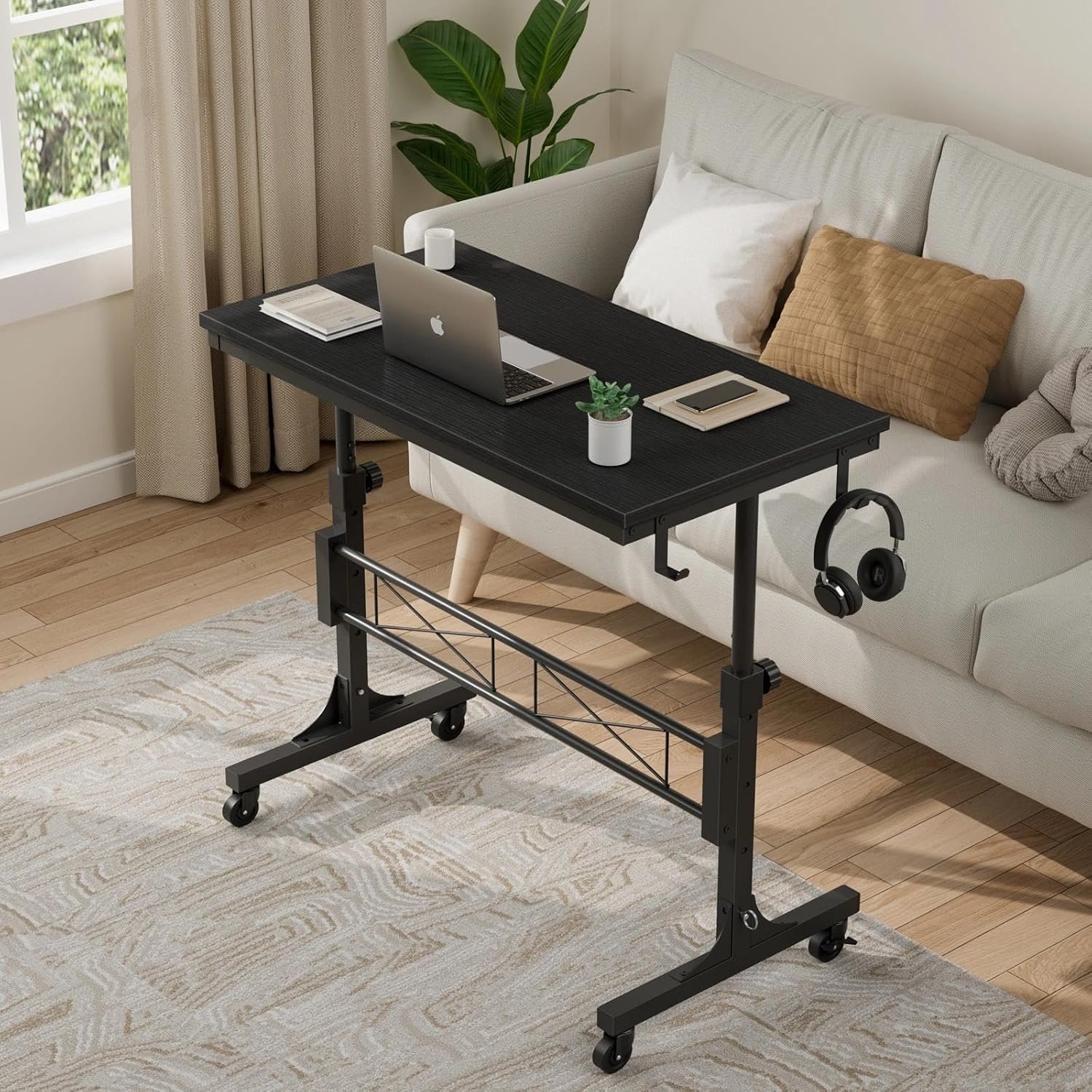 Small Portable Rolling Standing Desk - 32 Inch Adjustable Height Mobile Teacher Podium on Wheels for Classroom, Stand Up Desks for Treadmill Walking Pad, Couch Sofa Side Laptop Table, Black - Image 6