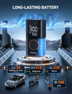 AstroAI L7 Tire Inflator Portable Air Compressor Cordless Mini Bike Pump with Digital Dual Values Display, 150 PSI Car Tires Air Pump with LED Lights&Pressure Gauge for Auto, Motorcycles, Bikes, Balls