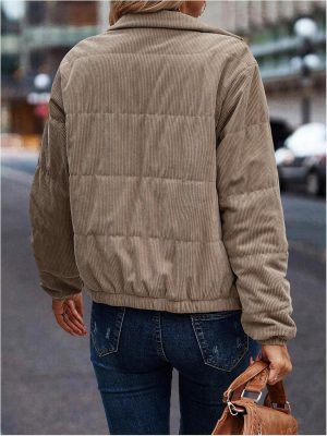 SOLY HUX Women’s Corduroy Quilted Puffer Jacket Zip Up Long Sleeve Padded Bomber Bar...
