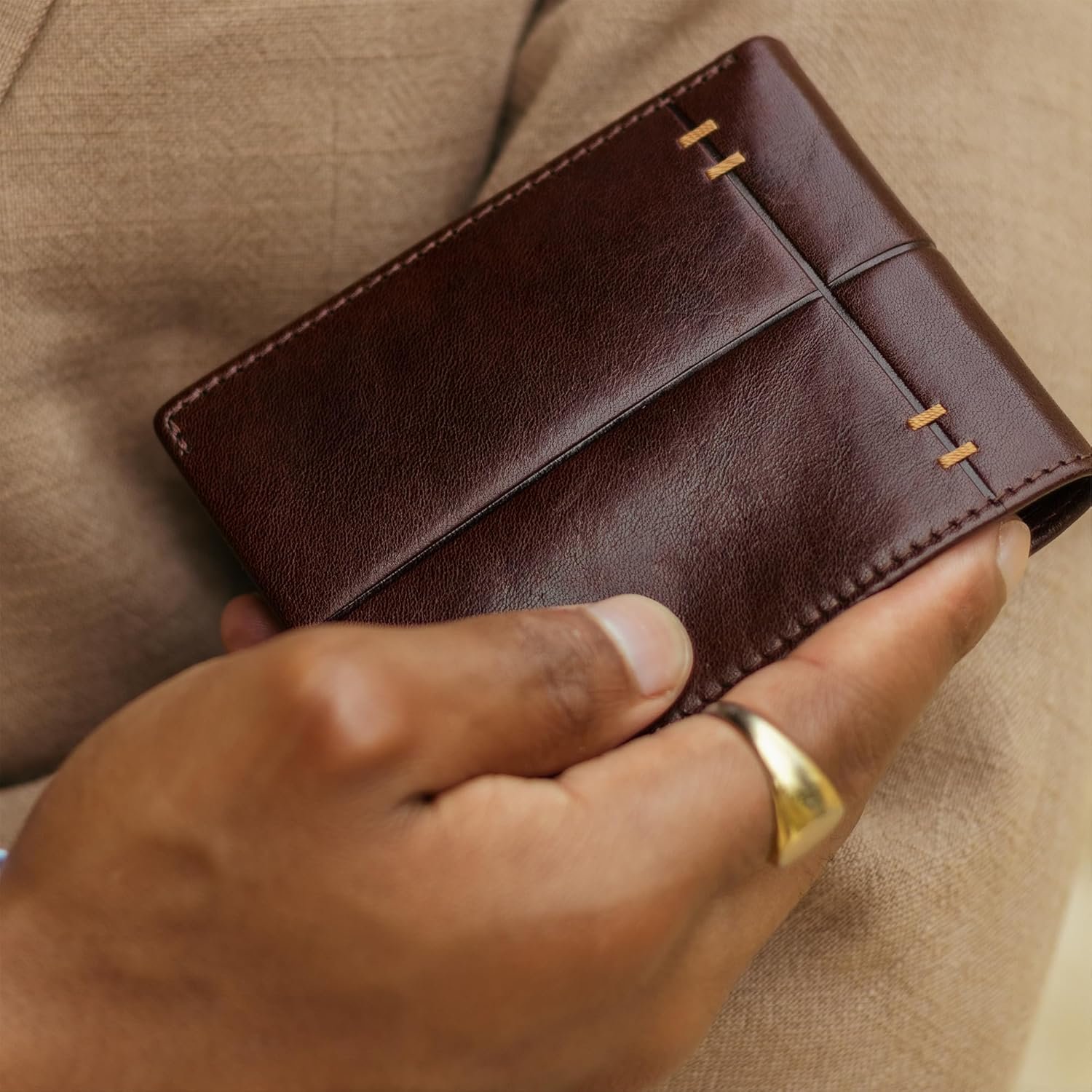 Time Resistance Leather Wallet – Italian Handmade Minimalist Design Wallet - Billfold Credit Card and Cash Holder (Brown) - Image 3