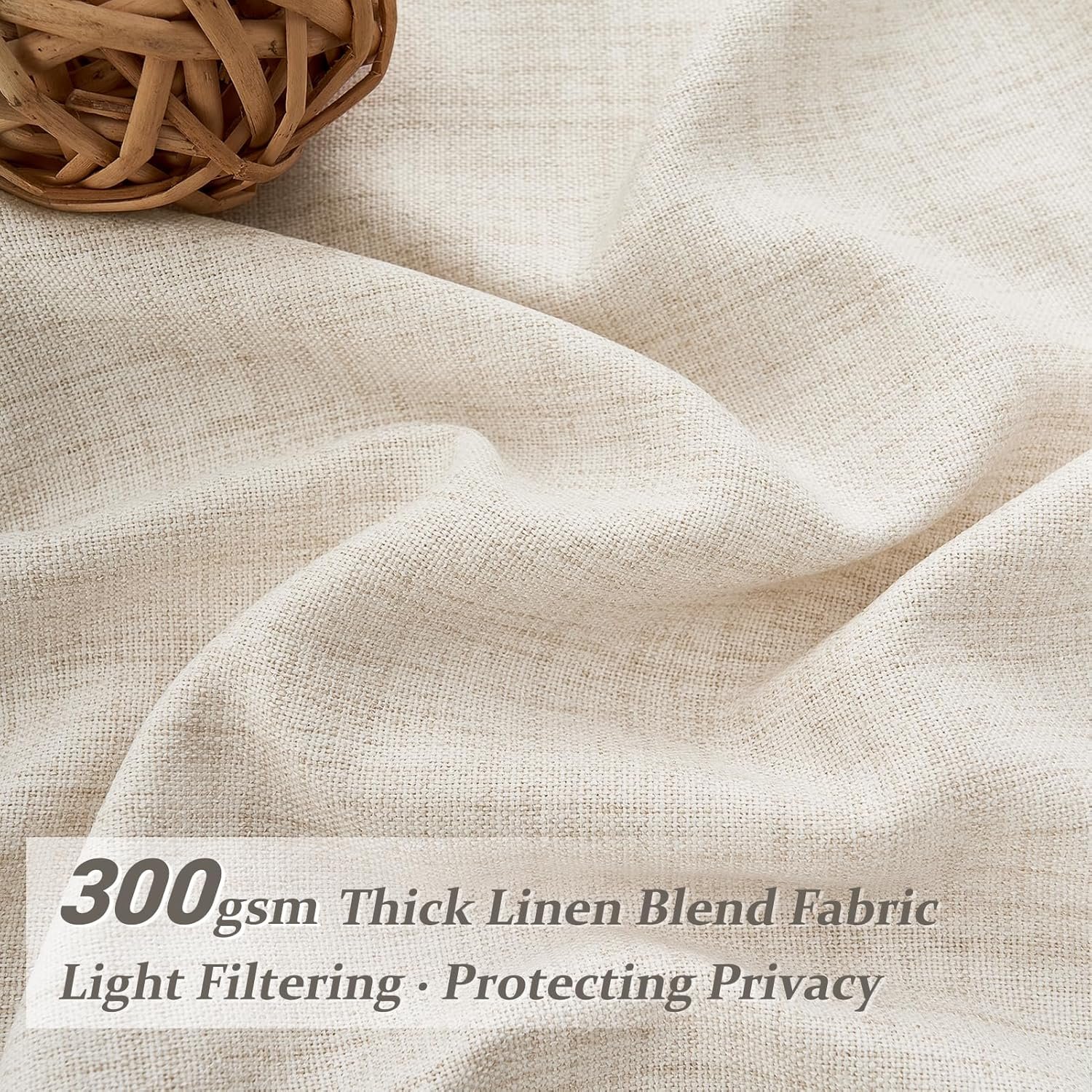 86 Inch Curtains 2 Panels Set, Elegant Farmhouse Cream Beige Thick Linen Light Filtering Sunroom Semi Sheer Curtains Back Tab for Bedroom Decor (40" W x 86" L Pinch Pleated Hooks&Rings) - Image 2