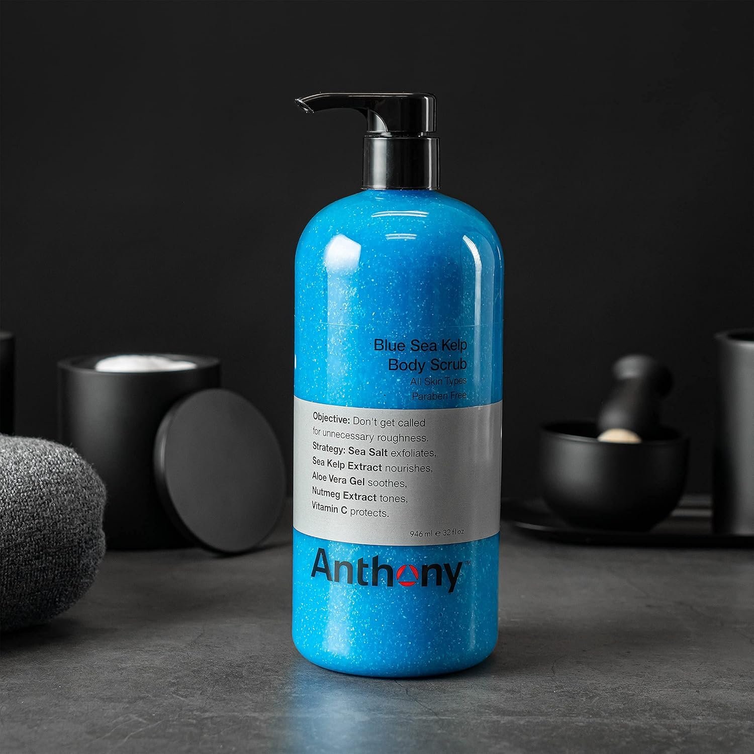 Anthony Exfoliating Body Scrub, Sea Salt, Vitamin C & Aloe Vera, Deep Cleans, Smooths Rough Patches, Soothes & Protects Skin, Hydrating Blue Sea Kelp Body Wash, 32 Fl Oz - Image 2