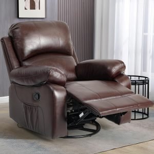 YITAHOME Recliner Chair, Big and Tall Rocking Chair for Adults,Swivel Recliner with Cup Holders,Heat and Massage,Single Sofa Seat with Side Pockets for Living Room/Bedroom,Brown