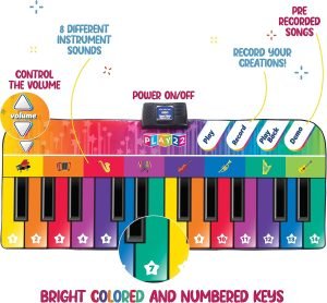 Play22 6 ft. Floor Piano Mat for Toddlers – Giant Piano Playmat, 24 Keys, 8 Musical Instruments, Adjustable Vol, Built in Songs, Record & Playback – Best Musical Toy Gift for Boys & Girls Ages 3-10