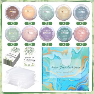 50 Sets Bridal Shower Wedding Party Favors Mini Bath Bombs Bulk for Guests Women Handmade Shower Gifts 10 Flavors Bachelorette Birthday Party Supplies with Tags Organza Bags
