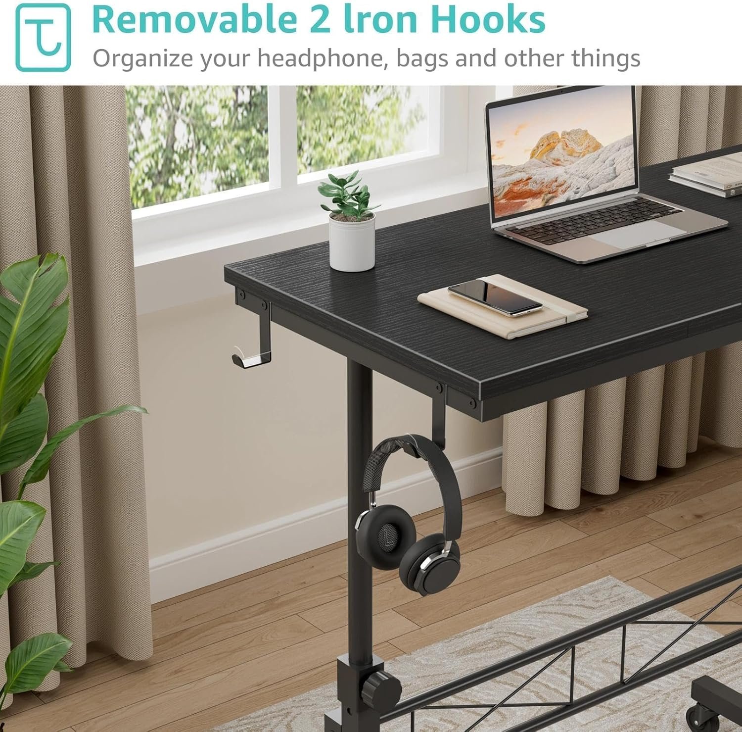 Small Portable Rolling Standing Desk - 32 Inch Adjustable Height Mobile Teacher Podium on Wheels for Classroom, Stand Up Desks for Treadmill Walking Pad, Couch Sofa Side Laptop Table, Black - Image 7