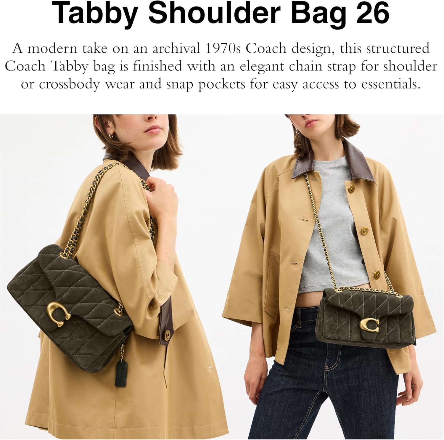 Coach Quilted Suede Tabby Shoulder Bag 26 with Chain - Image 2