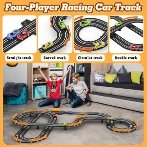 Slot Car Race Track Sets with 4 High-Speed Racing Car, Battery or Electric Race Car Track for Boys and Kids, Dual Racing Game Lap Counter Circular Overpass Track, Gifts Toys for Boys Kids Age 6 7 8-12
