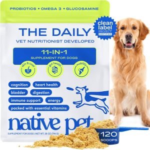 Native Pet Dog Vitamins & Supplements – 11-in-1 Vitamin Powder for Dog Food Topper – Collagen, Glucosamine, Probiotics, Omega & More- Supports Healthy Gut, Mobility & Overall Health – 120 Scoops