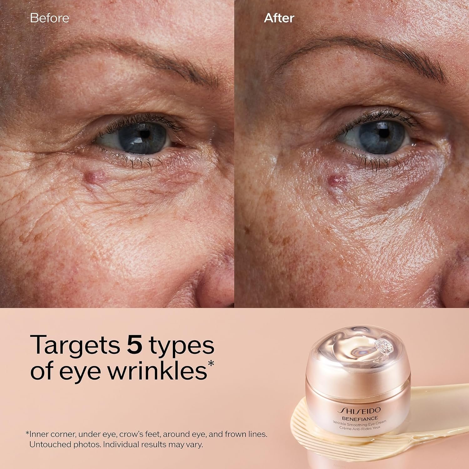 Shiseido Benefiance Wrinkle Smoothing Eye Cream - 15 mL - Visibly Improves Five Types of Eye Wrinkles, Dark Circles & Puffiness - 48-HR Hydration - All Skin Types - Non-Comedogenic - Image 5
