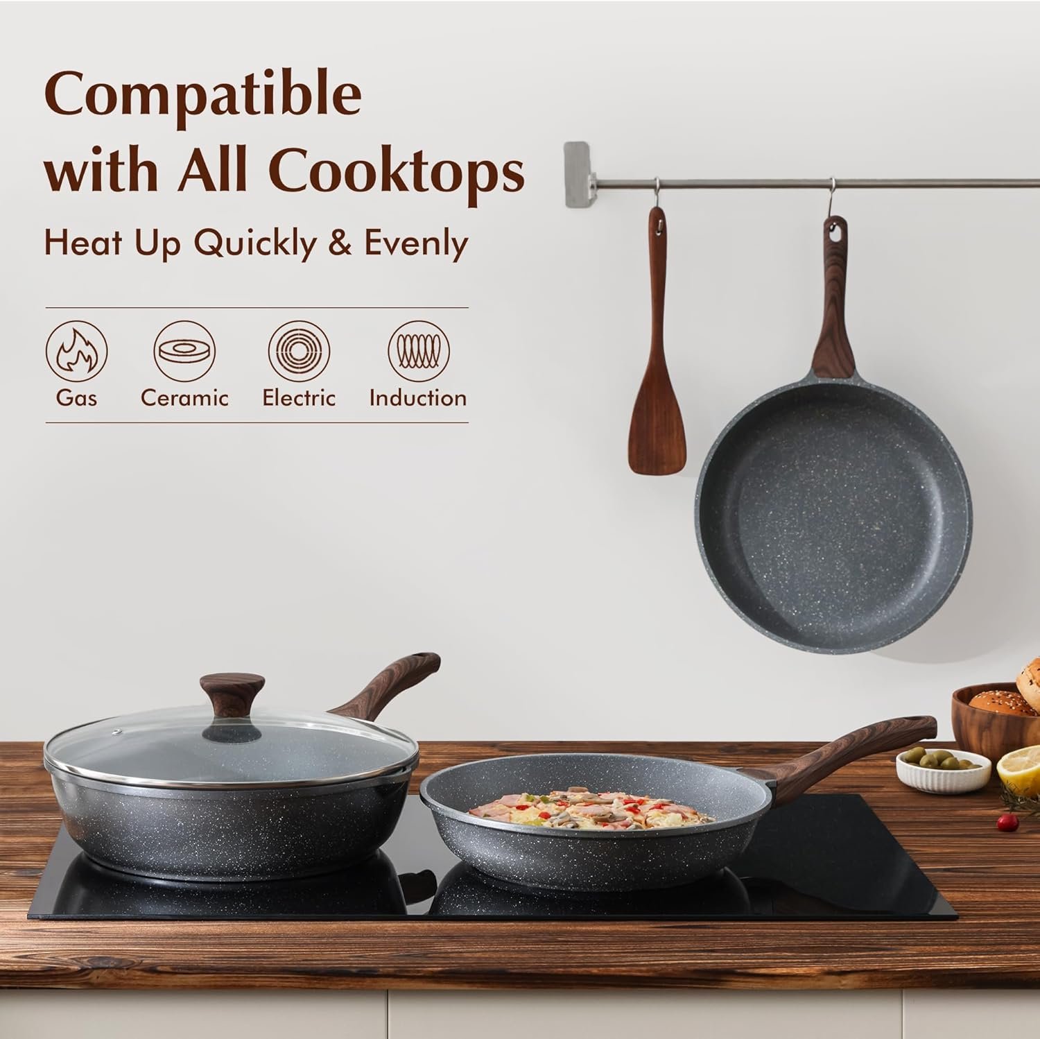 SENSARTE Nonstick Frying Pan Skillets, Swiss Granite Coating Omelette Pans, Healthy Cookware Chef's Pan, Free of Intentionally Added PFOA (9.5+11+12.5 Inch) - Image 6