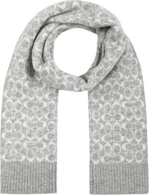 Coach Women’s Metallic Signature C Jacquard Scarf, Chalk, One Size