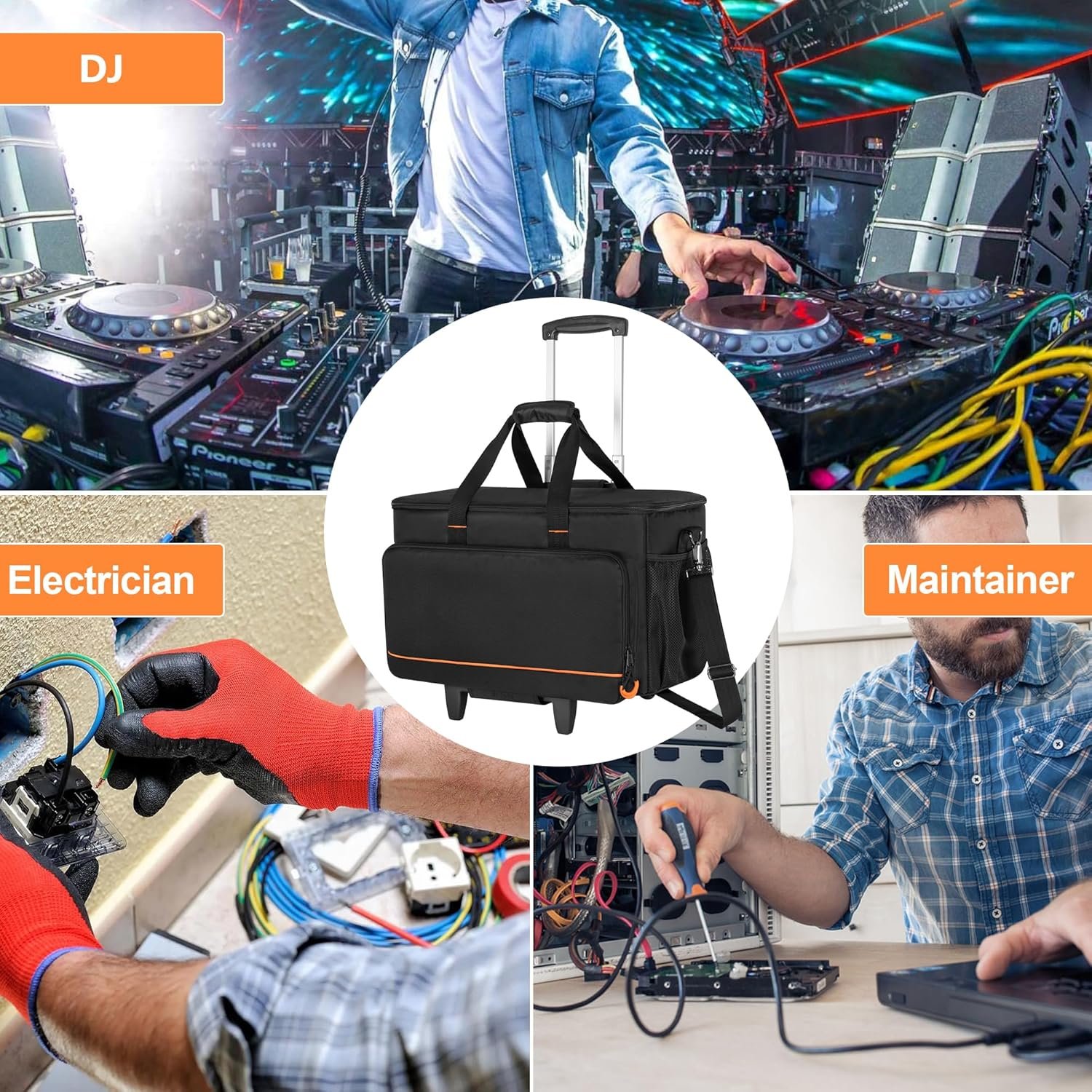 Trunab Rolling DJ Cable File Bag with Hard Padded Bottom,Detachable Dividers and Dolly,Travel Gig Bag for Professional DJ Gear, Musical Instrument and Accessories - Image 8