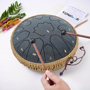 BETESINE 13-Inch 15-Note Steel Tongue Drum – C Major – Handpan Steel Drum for Meditation, Yoga & Relaxation – Includes Mallets, Music Book & Carry Bag (Starry Black)