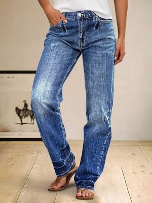 Flamingals Straight Leg Boyfriend Jeans for Women Trendy Mid Rise Wash Stretchy Casual Baggy Jeans