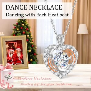 HMJ Diamond Floating Necklace for Women,1Carat Moissanite Dancing Heart Pendant,Lab Diamond Heart Jewelry Love You Necklace Gift for Mother’s Day Wife Mom