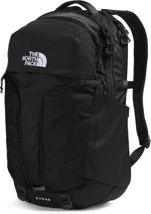 The North Face Surge Commuter Laptop Backpack | Daypack with Water Repellent Finish, 16″ Laptop Sleeve, Reflective Details, TNF Black/TNF Black-NPF, One Size