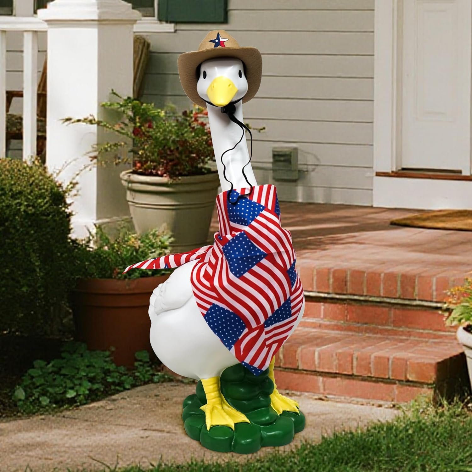 Porch Goose Garden Statue with Outfit - Large Goose Garden Lawn Decor, Big Duck Sculpture, 20″ Resin Animal Figurine for Patio/Balcony/Front, Yard Art Lawn Ornaments, Housewarming Women Gifts - Image 4