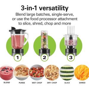 Hamilton Beach Blender and Food Processor Combo for Shakes & Smoothies, With 3 Cup El...