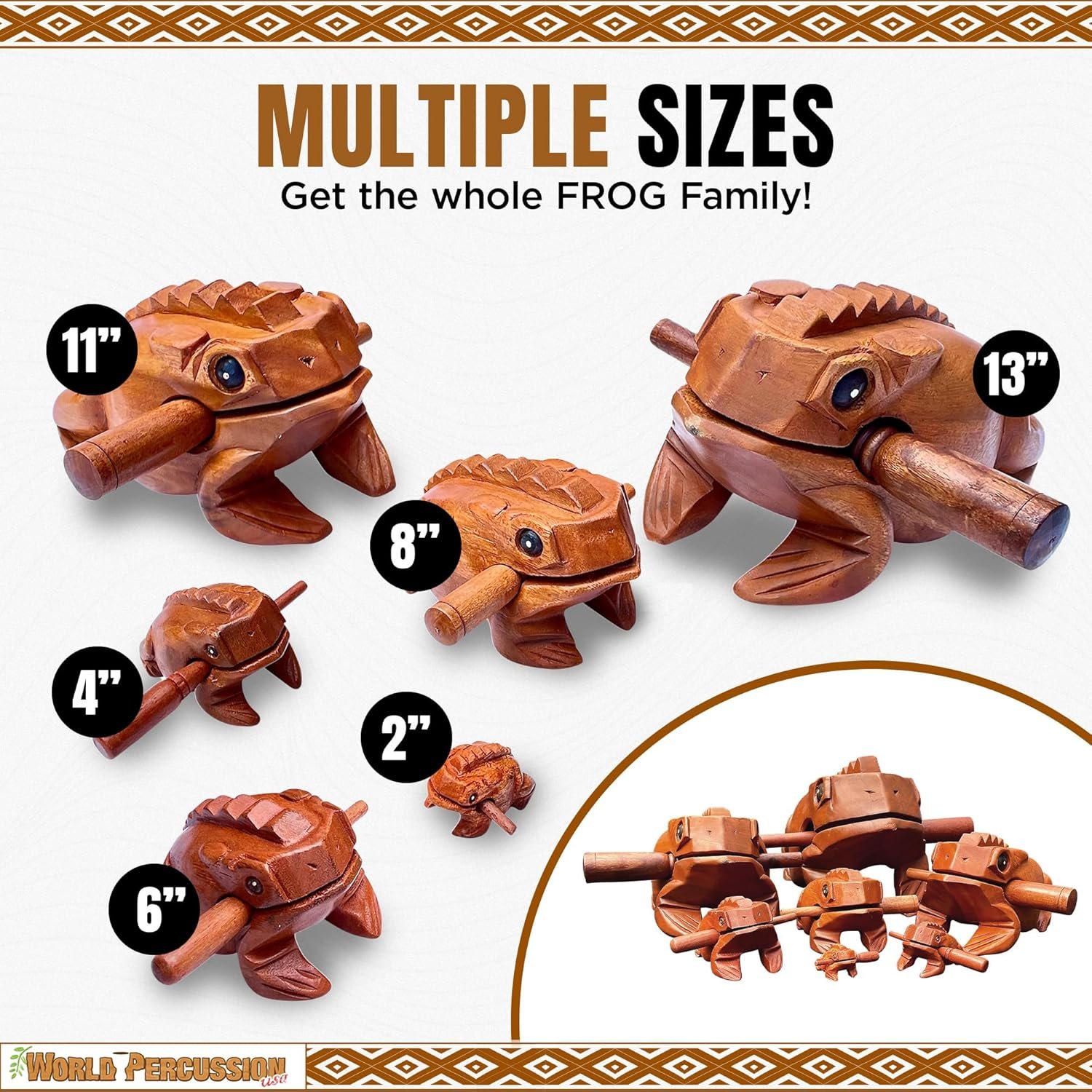 Deluxe Super-Jumbo 13" Wood Frog Guiro Rasp - Percussion Musical Instrument Tone Block - Wooden Instrument with Stick, Frog Noise Maker by World Percussion USA - Image 11