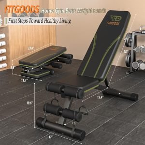 Adjustable Weight Bench for Home Gym, Foldable 700LBS Workout Bench with 9 Backrests, Multi-Purpose Bench Press for Incline Decline Flat with Fast Adjustment (2 resistance bands)