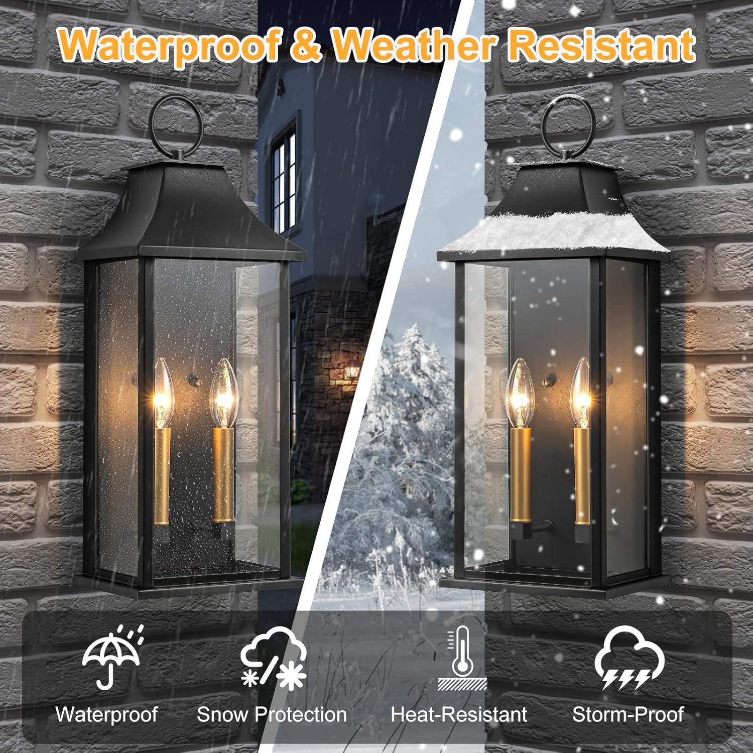 Dusk to Dawn Outdoor Wall Lantern 2-Light, 20.6" Large Outside Wall Sconce, Modern Black Wall Light Fixture with Glass, Waterproof Exterior Lamp for House, Porch, Garage - Image 4