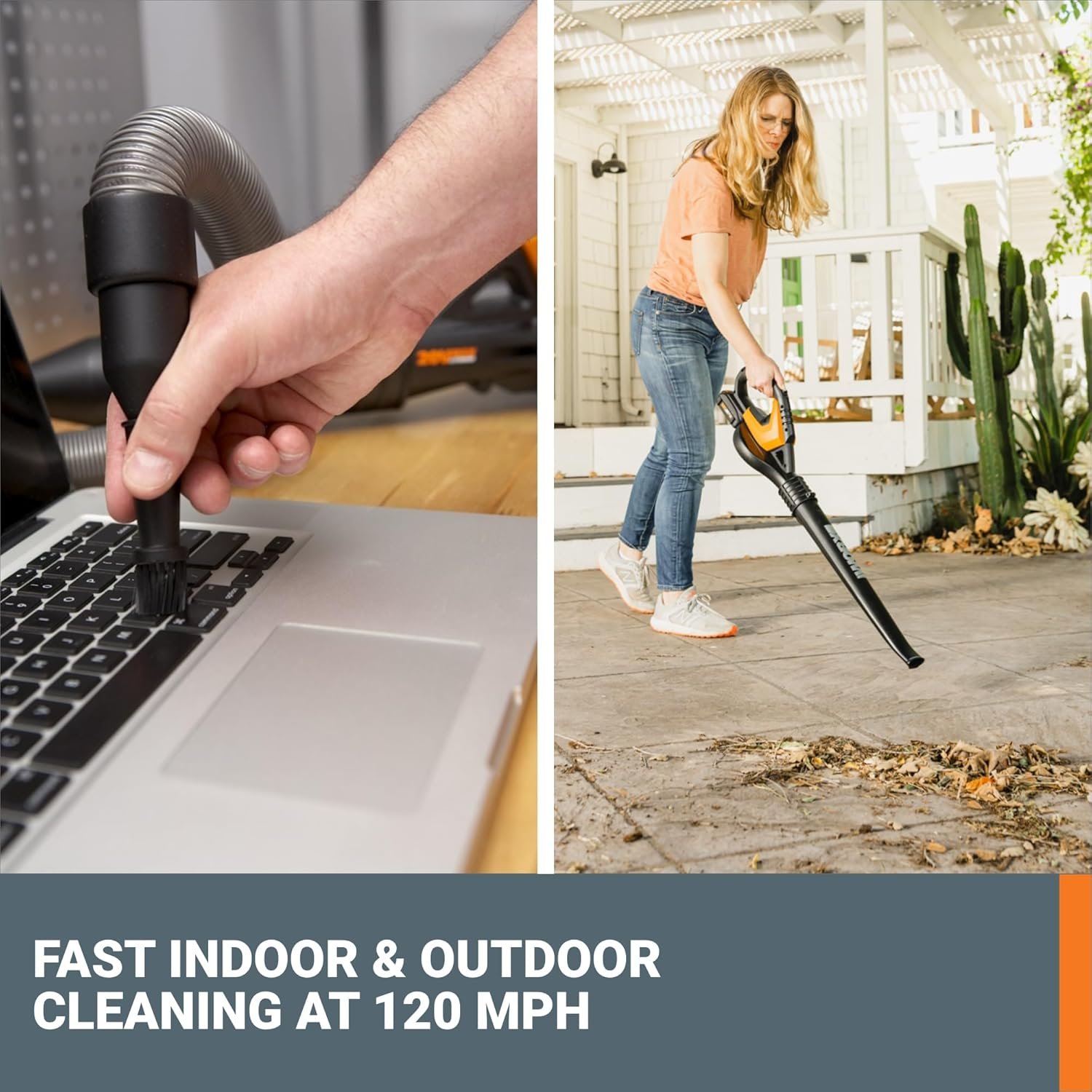 WORX WG545.1 20V Cordless Leaf Blower, Electric Blowers for Lawn Care with 120 MPH & 3.5 Lbs, Long Nozzle Design for Narrow Spaces with Cleaning Attachments, Battery & Charger Included - Image 3