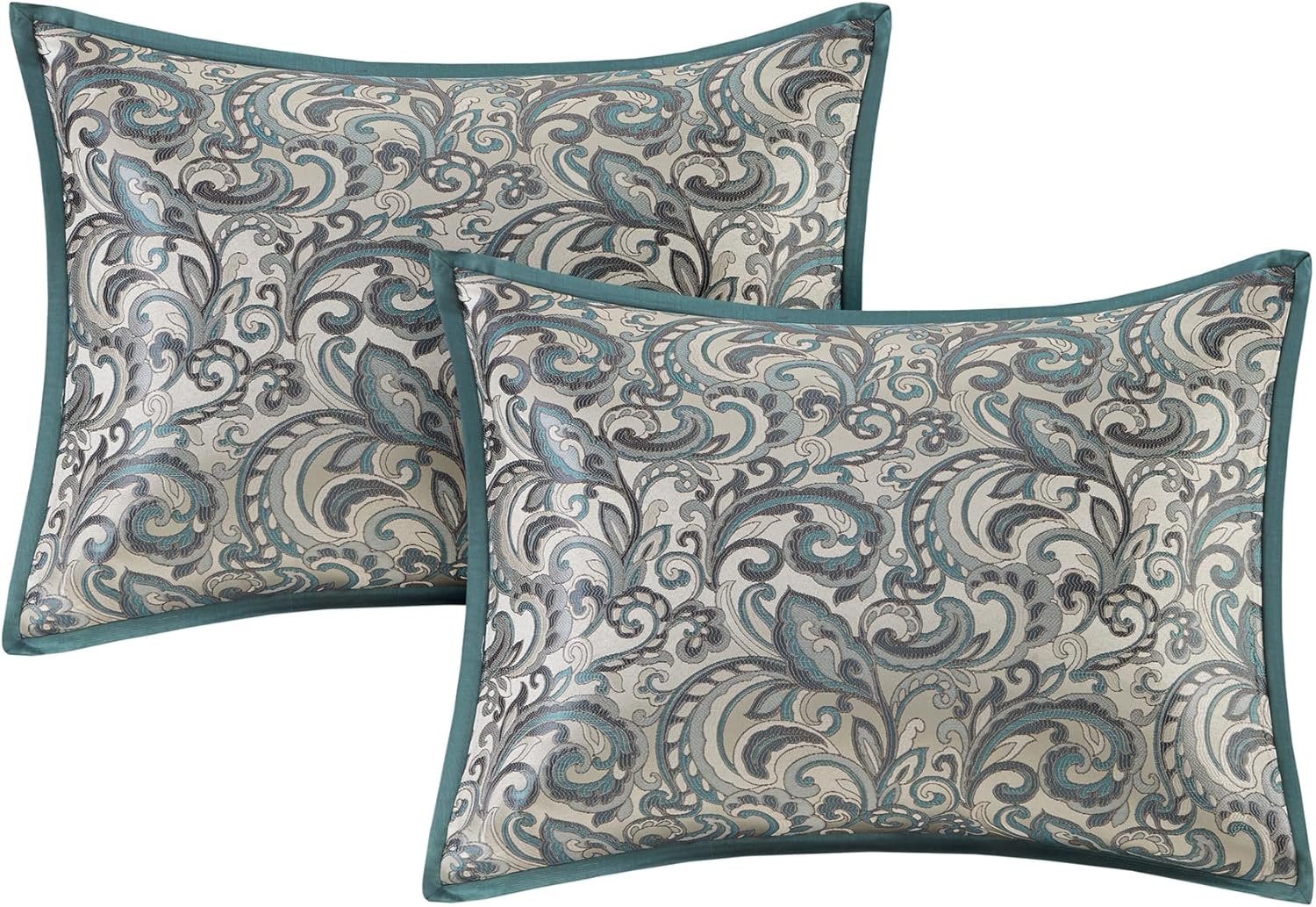 Madison Park Essentials Brystol 24 Piece Room in a Bag Faux Silk Comforter Jacquard Paisley Design Matching Curtains Down Alternative Hypoallergenic All Season Bedding-Set, King (104 in x 92 in), Teal - Image 14