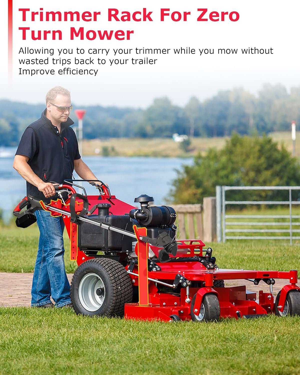 Zero Turn Mower Trimmer Holder, with Automatic Clamping and Locking System. Zero Turn Trimmer Rack Secures Trimmer to Lawn Mower Fit for Walk-Behind, Stand-On, and ZTR Mowers - Image 2
