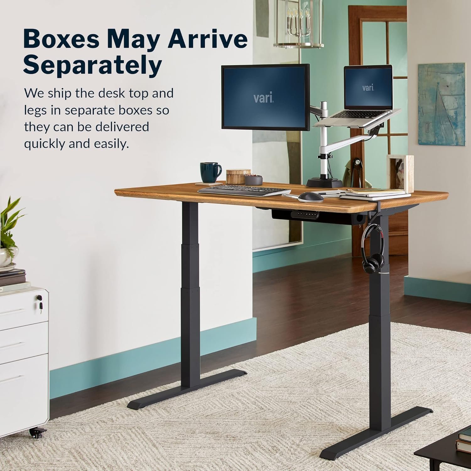Vari Classic Electric Standing Desk - VariDesk Height Adjustable Sit/Stand Desk - Dual Motor with Memory Presets, Stable T-Style Legs - Gaming or Home Office Workstation - 60”x30”, Butcher Block - Image 6