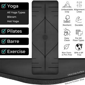 Plyopic. Ultra-Grip Pro Yoga Mat – EXTREME Non-Slip Performance – Dry Grip & Wet Grip – Alignment Lines – Comfortable & Sweat Resistant – For Yoga, Pilates, Exercise, Workout, Bikram & Hot Yoga